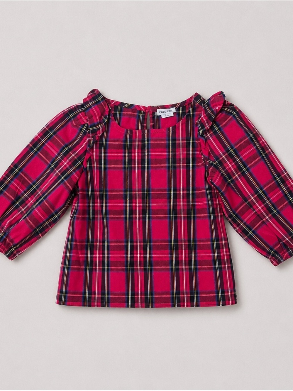 Crew Cuts by J. crew Red Plaid Ruffle Shoulder Top for Kids